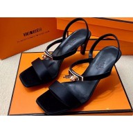 Hermes Glamour 75 sandals in Satin Black with Kelly buckle (original quality)