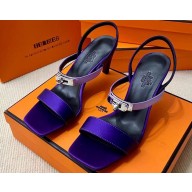 Hermes Glamour 75 sandals in Satin Purple/Silver with Kelly buckle (original quality)