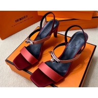 Hermes Glamour 75 sandals in Satin Red/Silver with Kelly buckle (original quality)