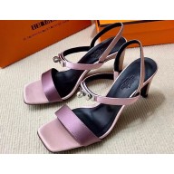 Hermes Glamour 75 sandals in Satin Pink/Silver with Kelly buckle (original quality)