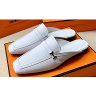 Hermes Groupie mules Pale Gray in goatskin with palladium-plated Paris buckle (original quality)
