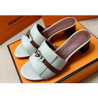 Hermes Gigi 50 sandals in calfskin White/Brown with Kelly buckle (original quality)