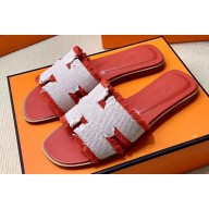 Hermes Oran Sandals in fringed H canvas Red (original quality)