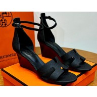 Hermes Legend Wedge sandals in Epsom calfskin Black (original quality)