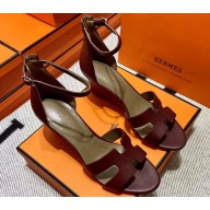 Hermes Legend Wedge sandals in calfskin Burgundy (original quality)