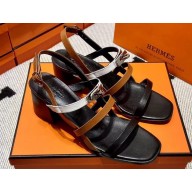Hermes Eve 60 Sandals in calfskin Brown/White/Black (original quality)