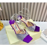 JIMMY CHOO  HEEL 8.5CM Saeda Purple Satin Sandals with Crystal Embellishment 2024