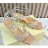 JIMMY CHOO  HEEL  6.5CM Saeda Beige crystal-embellished leather sandals 2024