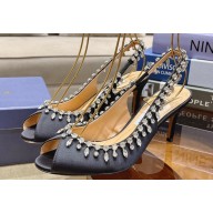 Aquazzura Heel 7.5cm Temptation Crystal Satin Sandals Black 2024