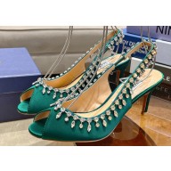 Aquazzura Heel 7.5cm Temptation Crystal Satin Sandals Green 2024