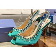 Aquazzura Heel 10cm Temptation Crystal Satin Sandals Green 2024