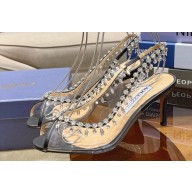 Aquazzura Heel 7.5cm Temptation Crystal PVC Sandals Black 2024