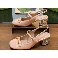 Gucci Heel 5.5cm Women's Horsebit pumps with crystals 795984 patent leather Nude Pink 2024