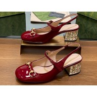 Gucci Heel 5.5cm Women's Horsebit pumps with crystals 795984 patent leather Red 2024
