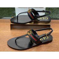 Gucci Interlocking G Web Women/Men sandals 782420 leather Black 2024