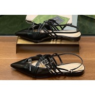 Gucci Women's strappy ballet flats with Multi buckles 796015 leather Black 2024