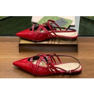 Gucci Women's strappy ballet flats with Multi buckles 796015 leather Red 2024