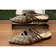 Gucci Women's strappy ballet flats with Multi buckles 796015 GG Canvas Beige 2024