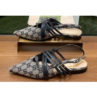 Gucci Women's strappy ballet flats with Multi buckles 796015 GG Canvas Blue 2024