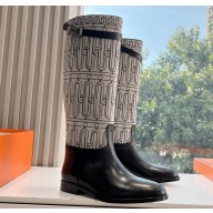Hermes Jumping boots in calfskin and printed H canvas 2024