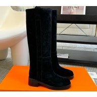 Hermes Heel 4.5cm Horse boots in suede calfskin Black 2024
