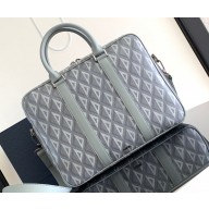 Dior Zipped Briefcase Bag in Gray CD Diamond Canvas and Grained Calfskin 2024
