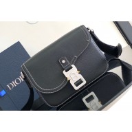 Dior Small Saddle Messenger Bag with Flap in Black Grained Calfskin 2024