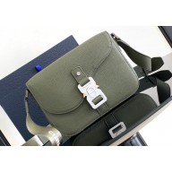 Dior Small Saddle Messenger Bag with Flap in Khaki Grained Calfskin 2024
