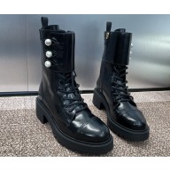 Dior Heel 3cm D-Strike Ankle Boots in Black Matte Calfskin and White Resin Pearls 2024