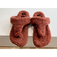 Loewe Ease Toe post shearling Women/Men sandals Brick Red 2024