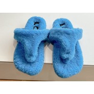Loewe Ease Toe post shearling Women/Men sandals Blue 2024