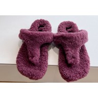 Loewe Ease Toe post shearling Women/Men sandals Purple 2024