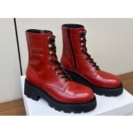 Celine Heel 5cm Triomphe Rangers Mid Lace-Up Boots In Shiny Bull Red 2024