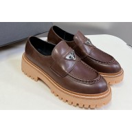 Prada Double Chocolate leather loafers 1D246M Ebony Dark Brown 2024