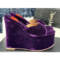 Alaia Heel 13.5cm Platform 3cm velvet Wedge Mules Purple 2024