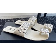 Alaia Folded Flat Mules With Spheres On Calfskin White 2024