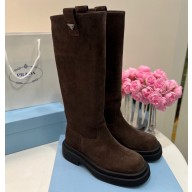 Prada Suede Calfskin High Boots Coffee 2024