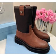 Prada Calfskin and Re-Nylon Ankle Boots Coffee 2024