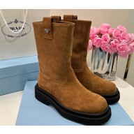 Prada Suede Calfskin Ankle Boots Brown 2024