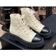 Chanel Crinkled Calfskin Quilting Combat Boots White 2024
