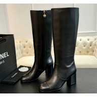 Chanel Heel 7cm Calfskin High Boots G45977 Black 2024
