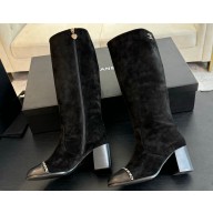 Chanel Heel 7cm Calfskin Chain High Boots G45977 Suede Black 2024
