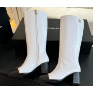 Chanel Heel 7cm Calfskin Chain High Boots G45977 White 2024