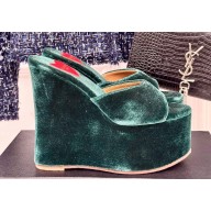 Alaia Heel 13.5cm Platform 3cm velvet Wedge Mules Green 2024