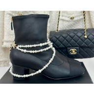 Chanel Heel 5cm Stretch Lambskin, Grosgrain, Imitation Pearls & Metal Short Boots G45794 Black 2024