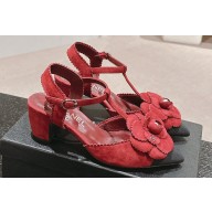 Chanel Camellia Sandals Suede Burgundy 2024
