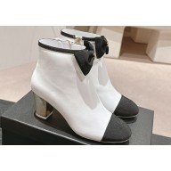 Chanel Heel 7cm Lambskin & Grosgrain Short Boots G45695 White 2024