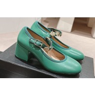 Chanel Heel 5cm Lambskin Mary Janes G45777 Green 2024