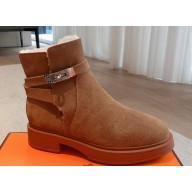Hermes Veo ankle boots in monochrome suede calfskin Brown and lined with woolskin 2024