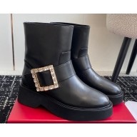 Roger Vivier Viv' Rangers Biker Booties with Crystal buckle in leather Black 2024